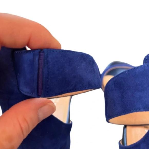 Aquatalia Catty Blue Suede Open Toe Heeled Sandals Size 6.5 Prom Wedding Formal - Picture 8 of 10